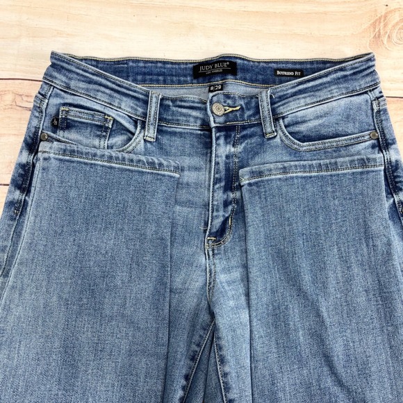 Judy Blue Boyfriend Fit Jeans Medium Wash Blue Denim Womens 9/29 Stretch MidRise - Picture 6 of 9
